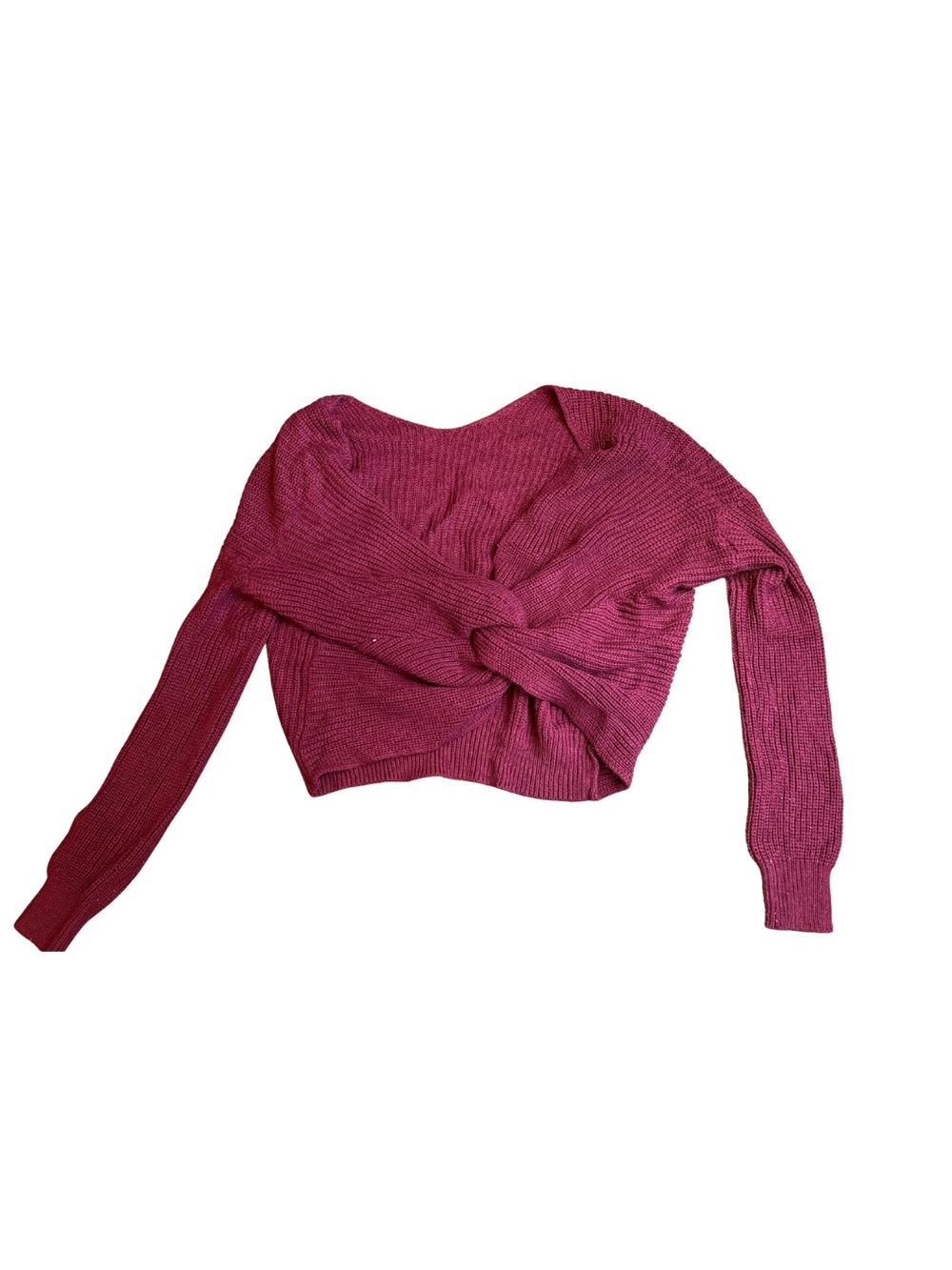 Twist Front Cropped Knit Sweater - Raspberry